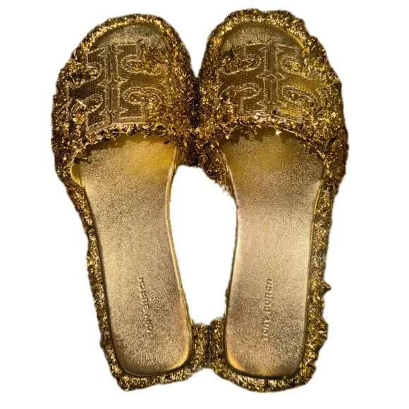 Tory Burch Metallic Gold Fringe Sandals - Picture 7 of 10